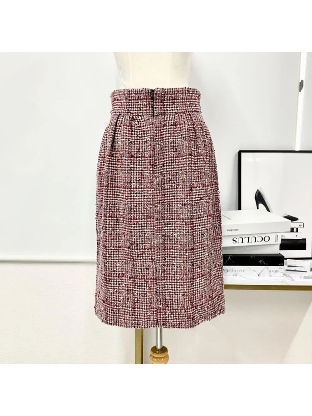 Chanel Skirt Wool Tweed Mid Red